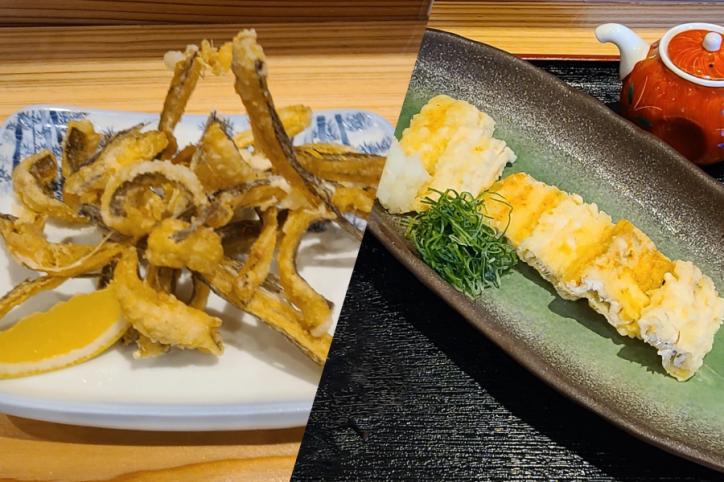<font size='2' color='blue'>Left: Deep fried “Gatcho” Right: Conger eel tempura</font>